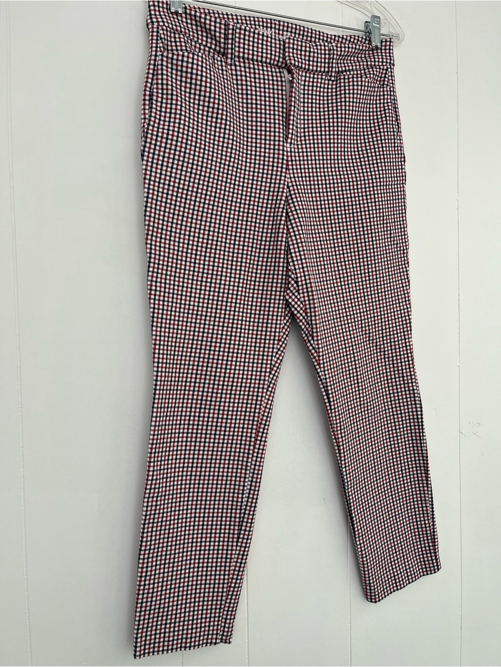 Old Navy Pixie High Rise Patriotic Red Navy Plaid Gingham Ankle Pants Size 10